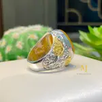 Islamic Ring - Natural Yellow Agate Carved Surah Kausar Ring - Handmade Hand Engraved Ring - Carved Islamic Verses Sterling Silver Ring