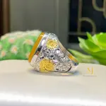 Islamic Ring - Natural Yellow Agate Carved Surah Kausar Ring - Handmade Hand Engraved Ring - Carved Islamic Verses Sterling Silver Ring