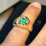Natural Emerald Gold Ring - Handmade 18K/21K Yellow Gold Men's Ring - Green Gemstone Ring