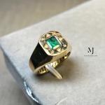 Natural Emerald Gold Ring - Handmade 18K/21K Yellow Gold Men's Ring - Green Gemstone Ring