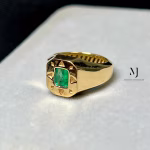 Natural Emerald Gold Ring - Handmade 18K/21K Yellow Gold Men's Ring - Green Gemstone Ring