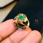 Natural Emerald Gold Ring - Handmade 18K/21K Yellow Gold Men's Ring - Green Gemstone Ring