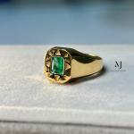 Natural Emerald Gold Ring - Handmade 18K/21K Yellow Gold Men's Ring - Green Gemstone Ring