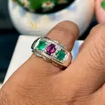 Sapphire and Emerald ring - Natural Multi-Stone Sterling Silver Handmade Ring
