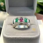 Sapphire and Emerald ring - Natural Multi-Stone Sterling Silver Handmade Ring