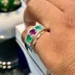 Sapphire and Emerald ring - Natural Multi-Stone Sterling Silver Handmade Ring