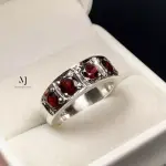 Natural Garnet Eternity Band Ring - Sterling Silver Ring - January Birthstone