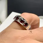 Natural Garnet Eternity Band Ring - Sterling Silver Ring - January Birthstone