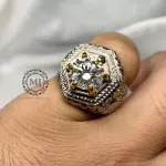 Men’s Moissanite Ring – 925 Sterling Silver – Hand-Engraved Statement Jewelry