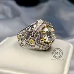 Men’s Moissanite Ring – 925 Sterling Silver – Hand-Engraved Statement Jewelry