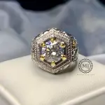Men’s Moissanite Ring – 925 Sterling Silver – Hand-Engraved Statement Jewelry