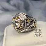 Men’s Moissanite Ring – 925 Sterling Silver – Hand-Engraved Statement Jewelry
