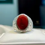 Natural Brown Agate Ring in 925 Sterling Silver | Handmade Engraved Men's Ring