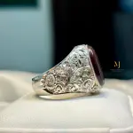 Natural Brown Agate Ring in 925 Sterling Silver | Handmade Engraved Men's Ring