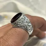 Natural Brown Agate Ring in 925 Sterling Silver | Handmade Engraved Men's Ring