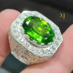 Natural Peridot Ring Sterling Silver Handmade Engraved Gemstone Unique Jewelry