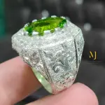 Natural Peridot Ring Sterling Silver Handmade Engraved Gemstone Unique Jewelry