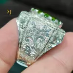 Natural Peridot Ring Sterling Silver Handmade Engraved Gemstone Unique Jewelry