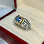 Natural Blue Sapphire Ring 925 Sterling Silver Gold Plated Oval Faceted Handmade Jewelry