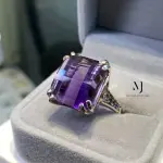 Natural Amethyst Ring Sterling Silver • Pixel Cut Amethyst & CZ Handmade Jewelry