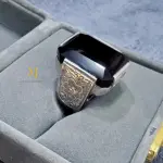 Natural Black Agate Men Ring Sterling Silver 925 Handmade Hand-Engraved Jewelry