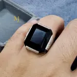 Natural Black Agate Men Ring Sterling Silver 925 Handmade Hand-Engraved Jewelry